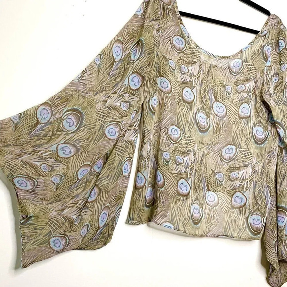 Show Me Your MuMu Peacock Feather Oversized Tunic Blouse Butterfly Sleeve Med - Picture 6 of 9